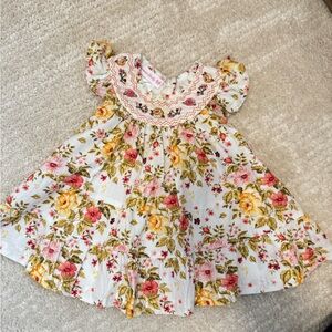 Bonnie Baby White Dress with Pink and Yellow Floral Embroidery